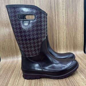 BOGS Rain Boots Women Size 7 Berkley Hounds Purple Waterproof Houndstooth